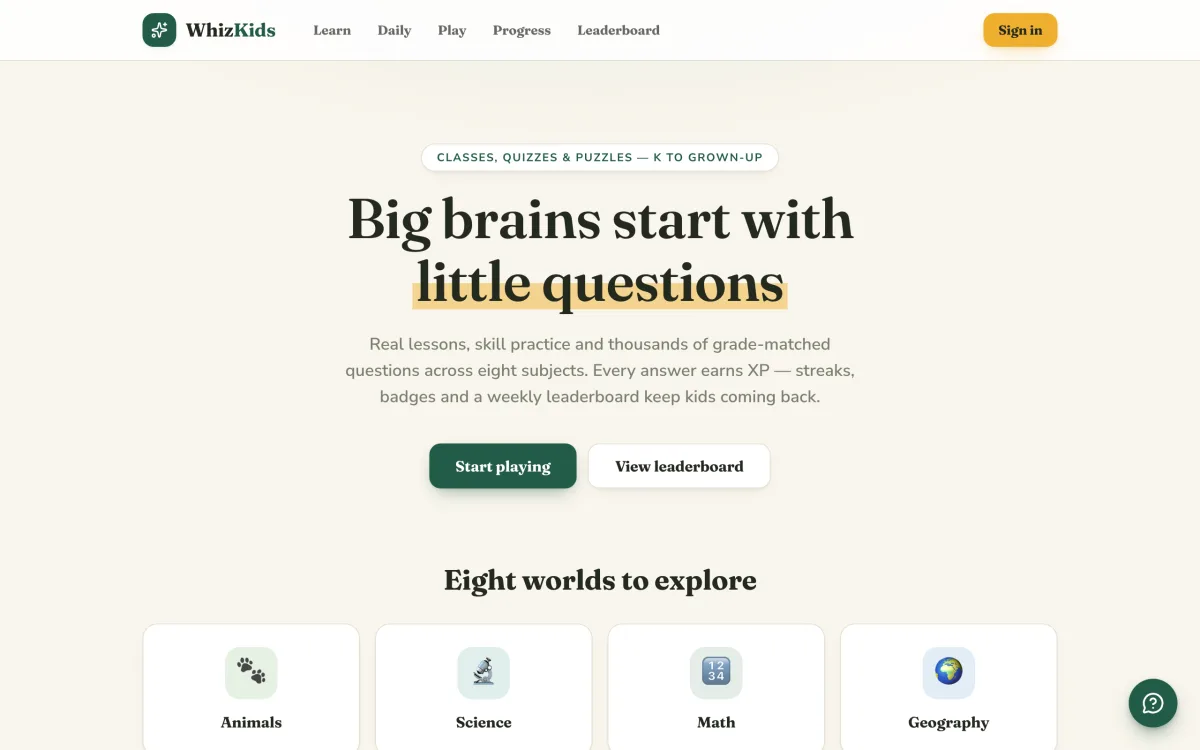 WhizKids — classes, quizzes and puzzles for curious kids